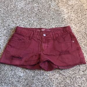 Burgundy ripped jean shorts